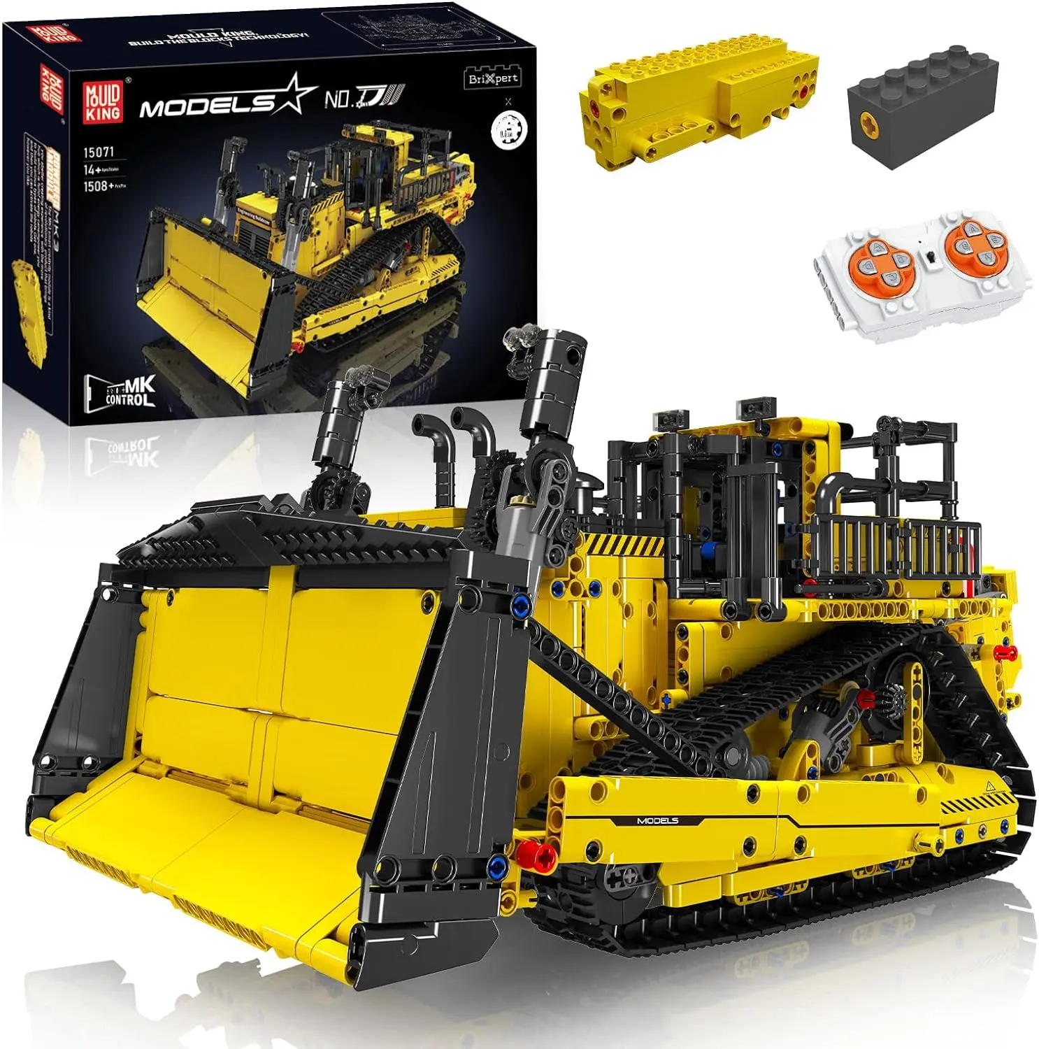Mould King App-Controlled Crawler Bulldozer Building Toy Model Kit - ABS Plastic, 12+ Years, STEM Fun, Realistic Motorized Bricks & Parts, Flexible Steering Boom Lift Construction Set for Boys