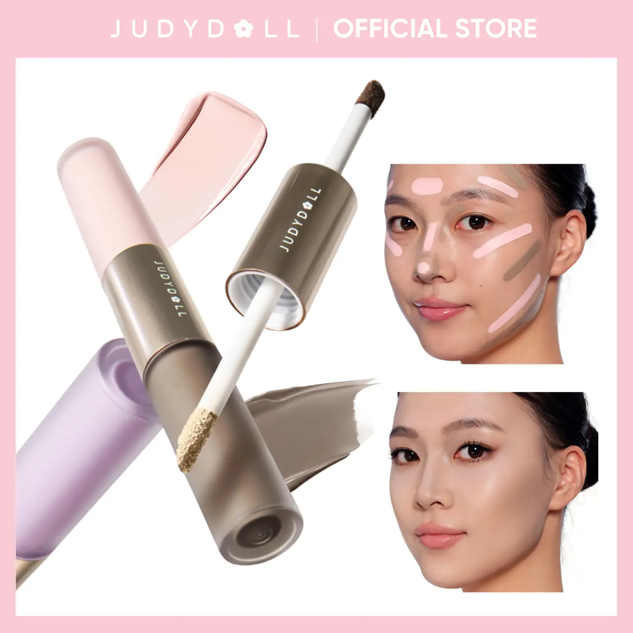 JUDYDOLL Liquid Highlighter & Contour Duo, Liquid Contour & Under Eye Brightening Duo, Bronze, Buildable, Ultra-Blendable, Dual-Ended Highlighter & Contour Liquid, Makeup, Cosmetic, Long-Lasting, Summerwins