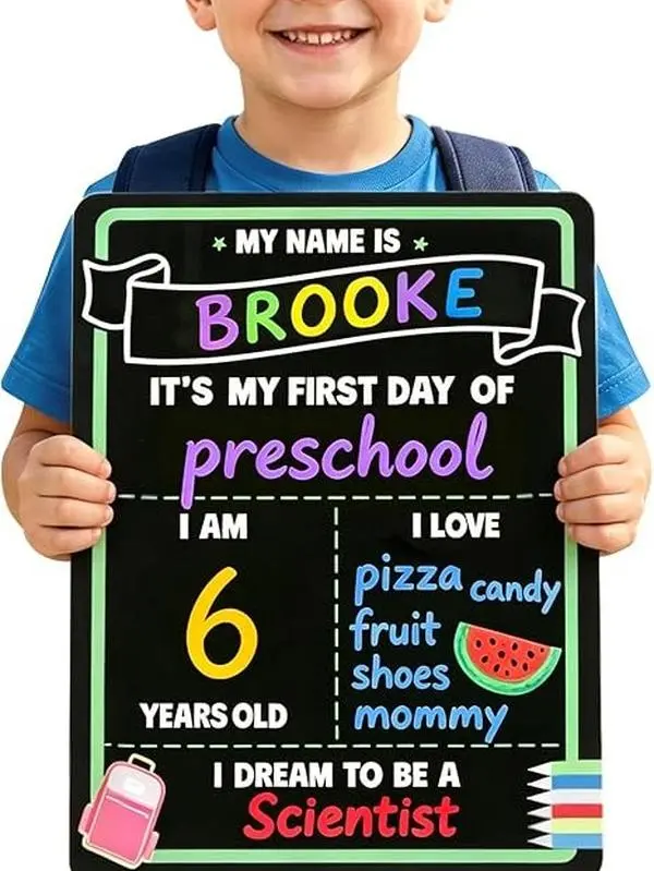 PORKUS 14"x11" Double-Sided Reusable First Day of School Sign Board, Vibrant Liquid Chalk Markers Included, Photo Prop for Kindergarten Parents & Teachers, 2Mm Board