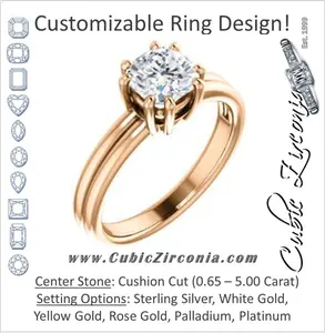 Cubic Zirconia Engagement Ring- The Marnie (Customizable Cushion Cut Solitaire with Grooved Band)
