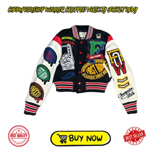 Brand new good quality new stylish CHAMPIONSHIP WINNER CROPPED VARSITY JACKET NAVY