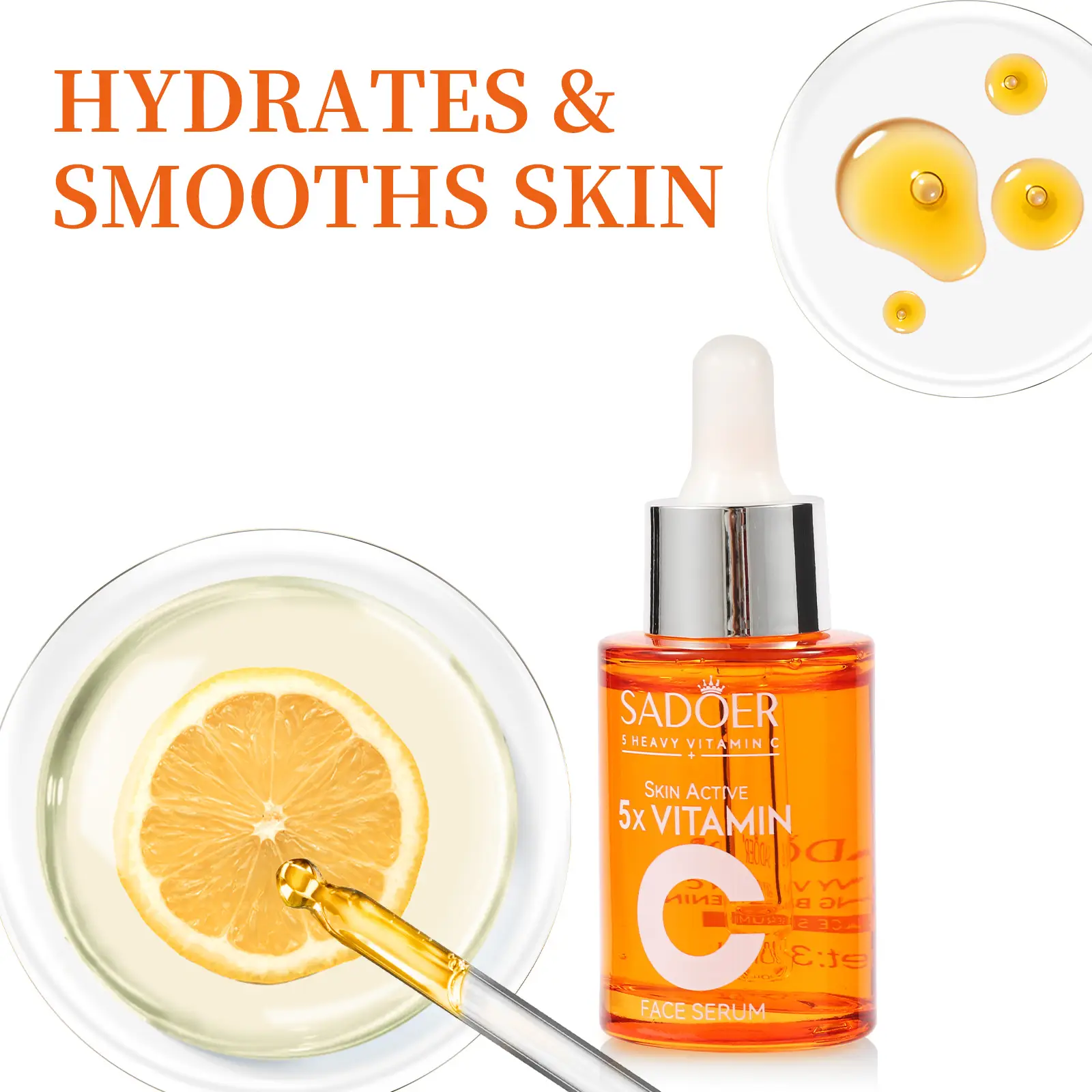 SADOER 5X Vitamin C Face Serum 5 in 1 Active VC+ Hydrating Moisturizing Pore Care Skincare for Brightening Radiance & Nourishing Facial Essence 30ml L