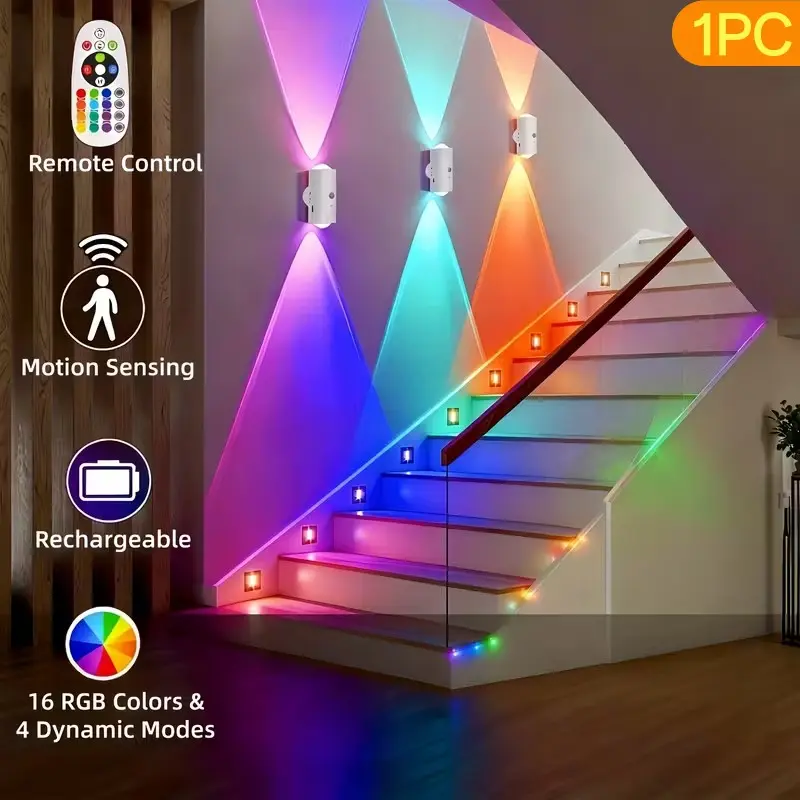Wireless LED Spotlight with Motion Sensor and Remote Control, 3 Lighting Modes, RGB Color Changing, Magnetic Wall Mount, USB Charging, Indoor Room Lights, Interior Led Lights, Led Lights Bedroom, Modern Mood Lighting