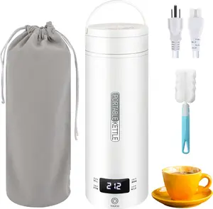 Travel Electric Kettle Portable Mini Tea Coffee Maker, Small Water Boiler with 4 Temperature Control Settings, Thermostatic Heating, 304 Stainless Steel, Auto Shut Off and Boil Dry Protection for Home Office and Trips