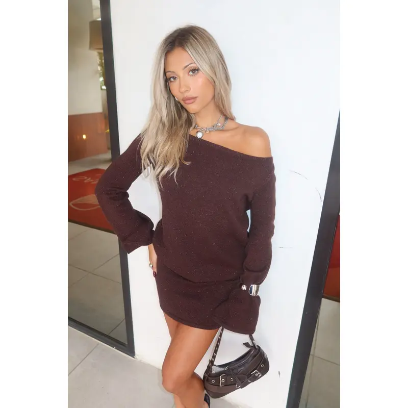 brown one shoulder mini dress Rhetta White Off The Shoulder Sweater Dress - XXL Size - Women's Dresses main image 0