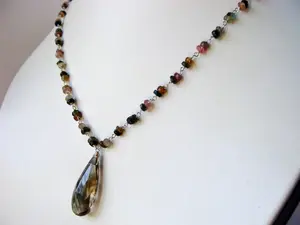Bi-Color Lemon Quartz & Watermelon Tourmaline Necklace · 925 Sterling Silver Gemstone Jewelry · Unique Gift for Her · Beaded Necklace