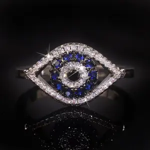Blue Turkish Evil Eye Cubic Zirconia Rings for Women Men Dainty Band Stacking Middle Finger Elegant Sparkly Gemstoe Fashion Good Luck Amulet Protection Jewelry Birthday