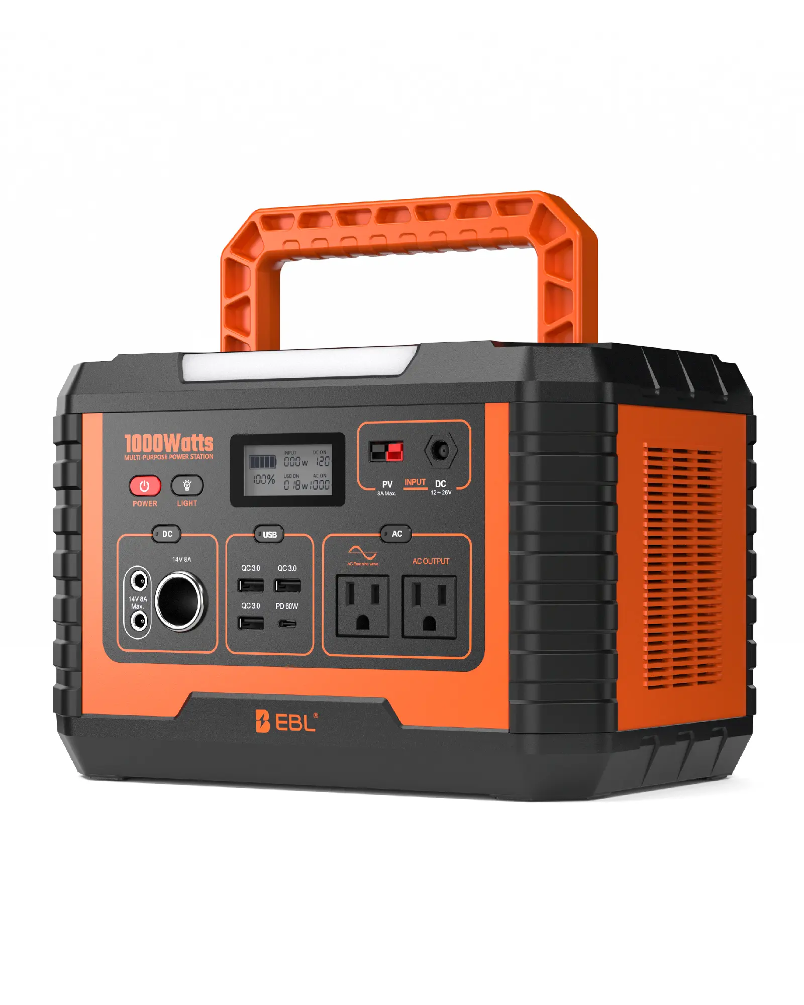 EBL Portable Power Station Voyager 1000 - 1000W 3-in-1 Charging Modes with Solar Panels AC Outlet & Car Charger for Eco-Friendly Power Solutions，, AC Compatible for Window Air Conditioner (Up to 8000BTU), Solar Generator for Home Backup, Portable Power Su