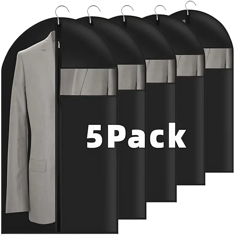 【Travel Packing Bags, Clothing Storage Bags】5-Pack Garment Bags, Zippered Suit and Dress Covers, Space-Saving Dustproof Design Hanging Bags: Waterproof Clothing Protection Cover Set - Closet Organizer with Zippered Closure, Household Dust Cover