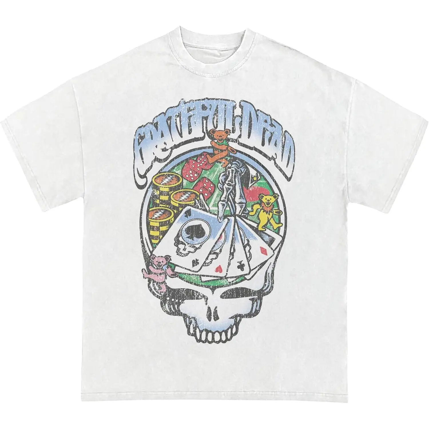 Grateful Dead Sporty Chic Classic Crew Camiseta - Unisex Adult Sport Top, Cards & Dice Print, Relaxed Cut, Cold Machine Wash, Soft Cotton