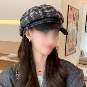 2026 Korean-Style Plaid Octagonal Hat & Beret — Women's Spring/Autumn Newsboy Cap, Trendy Influencer-Style Flat Cap & Artist Hat