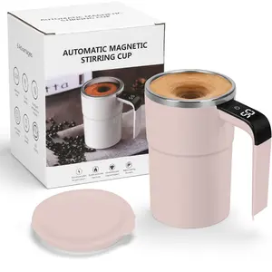 Automatic Magnetic Stirring Coffee Mug Temp Display USB Rechargeable 304 Stainless Steel Spill-Proof One-Touch Stir Cup Portable for Coffee Tea Cocoa Home Office Travel