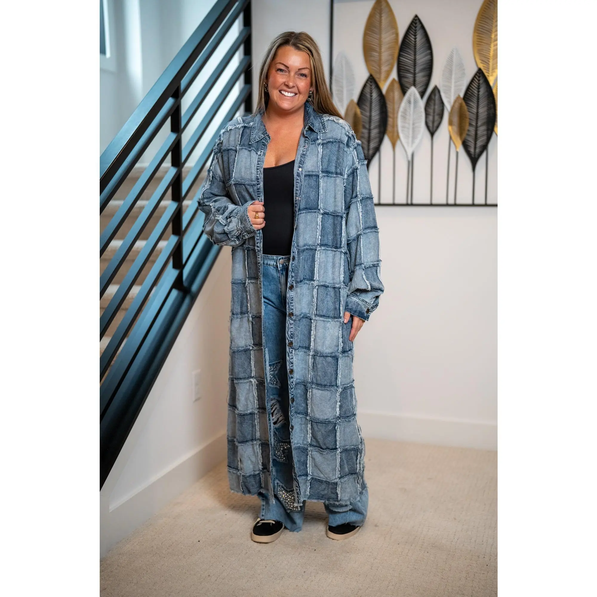 Oli & Hali Washed Square Patchwork Tencel Long Shirt