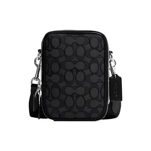 COACH Stanton 12 Mini Crossbody Bag with Signature Fabric and Leather for Men in Black