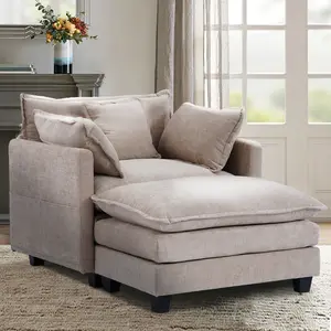 corporation 40" Chenille Lounge Chair for Reading, Modern Couch Cozy Sofa Bed, Upholstered Living Room Single Sofa Accent Chair with Ottoman Gray Sofa