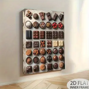 2D Flat One Piece 2D Wooden Frame Canvas Painting - Various Chocolate Arrays, Suitable for Kitchen, Dining Room or Chocolate Enthusiast's Space, Ideal Gift for Valentine's Day, Christmas, Birthday, Indoor Wall Art, Indoor Wall Decoration| Chocolate themed