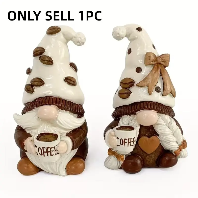 Vintage Resin Coffee Gnomes Figurines Ornaments, Swedish Tomte Gnome Decor, Tiered Tray Collectibles, Tabletop Kitchen Decor for Home & Office, Decorative Figurines