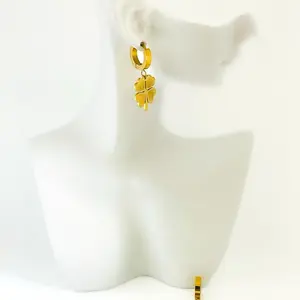 18K Gold Mini Four-Leaf Clover Dangle Earrings