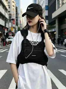 Streetwear Style Tactical Chest Bag, Adjustable Utility Vest Pack, Multiple Zipper Pockets, Lightweight Chest Rig for Hiking, Running, Casual Outings
