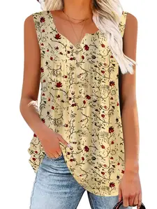 Plus Size Women's Vest Top, Button Floral Design, Pleated Chest, Casual, Elegant and Beautiful Shirt Recommendation