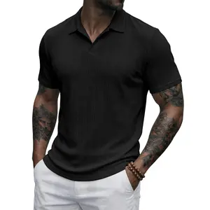 JMIERR 2026 Mens Casual Knit Polo Shirts Stretchy Old Money Textured Short Sleeve Dress Golf Shirts