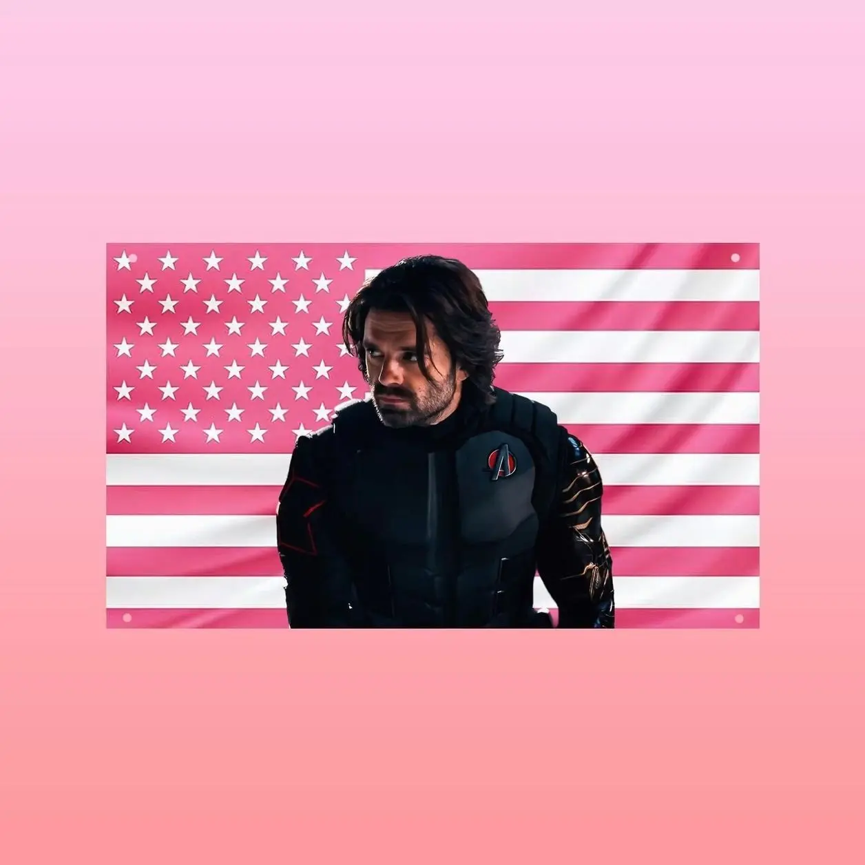 Bucky Barnes Pink US Flag | Winter Soldier Wall Flag | Marvel Inspired Room Decor | Superhero Tapestry | Comic Fan Gift