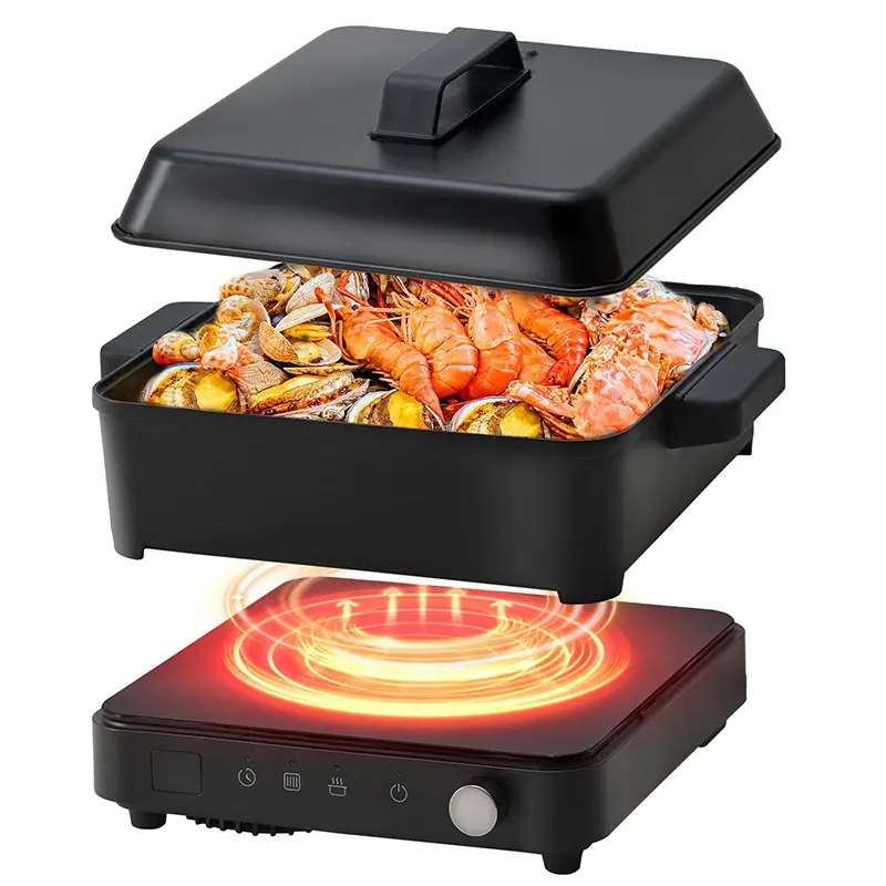 Olayks Multifunction Portable Induction Cooktop - 1500W, 6 Temperature Settings, 8 Power Levels, 99-Minute Timer, LED Display, Knob Control, 8L Cast Iron Pot & Induction Compatible Cast Iron Pan Included