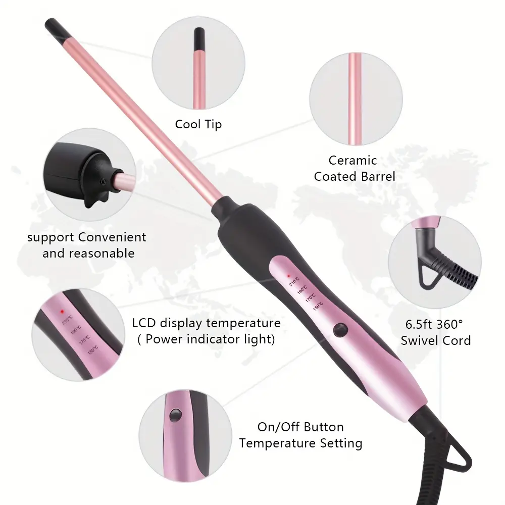 Professional 9mm Ultra-Thin Ceramic Curling Wand, 9 Temperature Settings, Ideal For Safe And Long-lasting Waves, Mother's Day Gift Purple