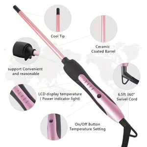 Professional 9mm Ultra-Thin Ceramic Curling Wand, 9 Temperature Settings, Ideal For Safe And Long-lasting Waves, Mother's Day Gift Purple