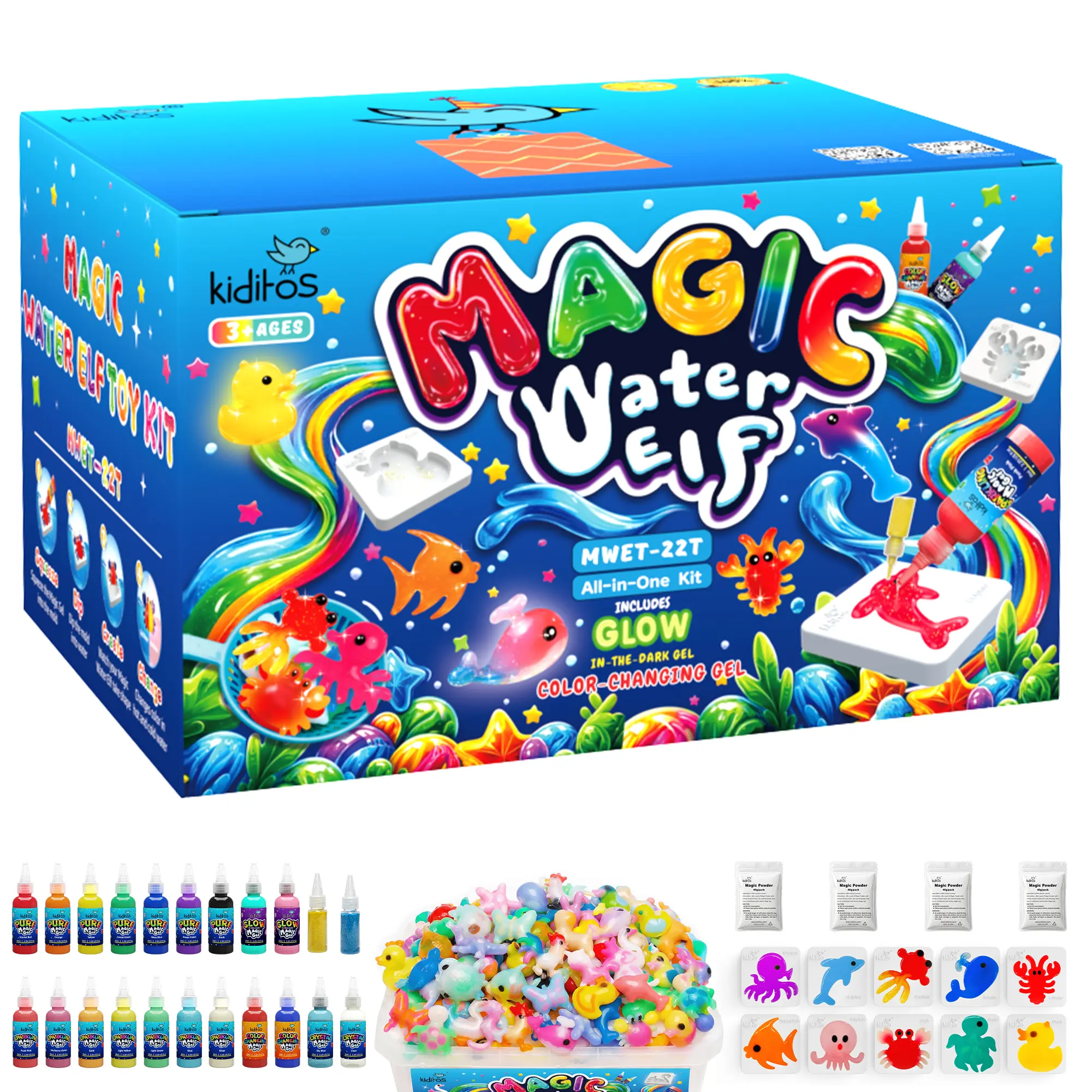 Kiditos Magic Water Elf Toy Kit with Magic Gels, Molds - Imaginative Play, Birthday Gifts, Party Favors, and Family-Friendly DIY STEM Projects for Kids