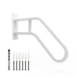 Handrails for Outdoor Steps Wall Mount, Railings for 1-2 Steps, U-Shaped Handrail with Matte Black Finished, Stair Handrails for Garage, Porch, Yard and Garden (18" Length, 1.25" Pipe)