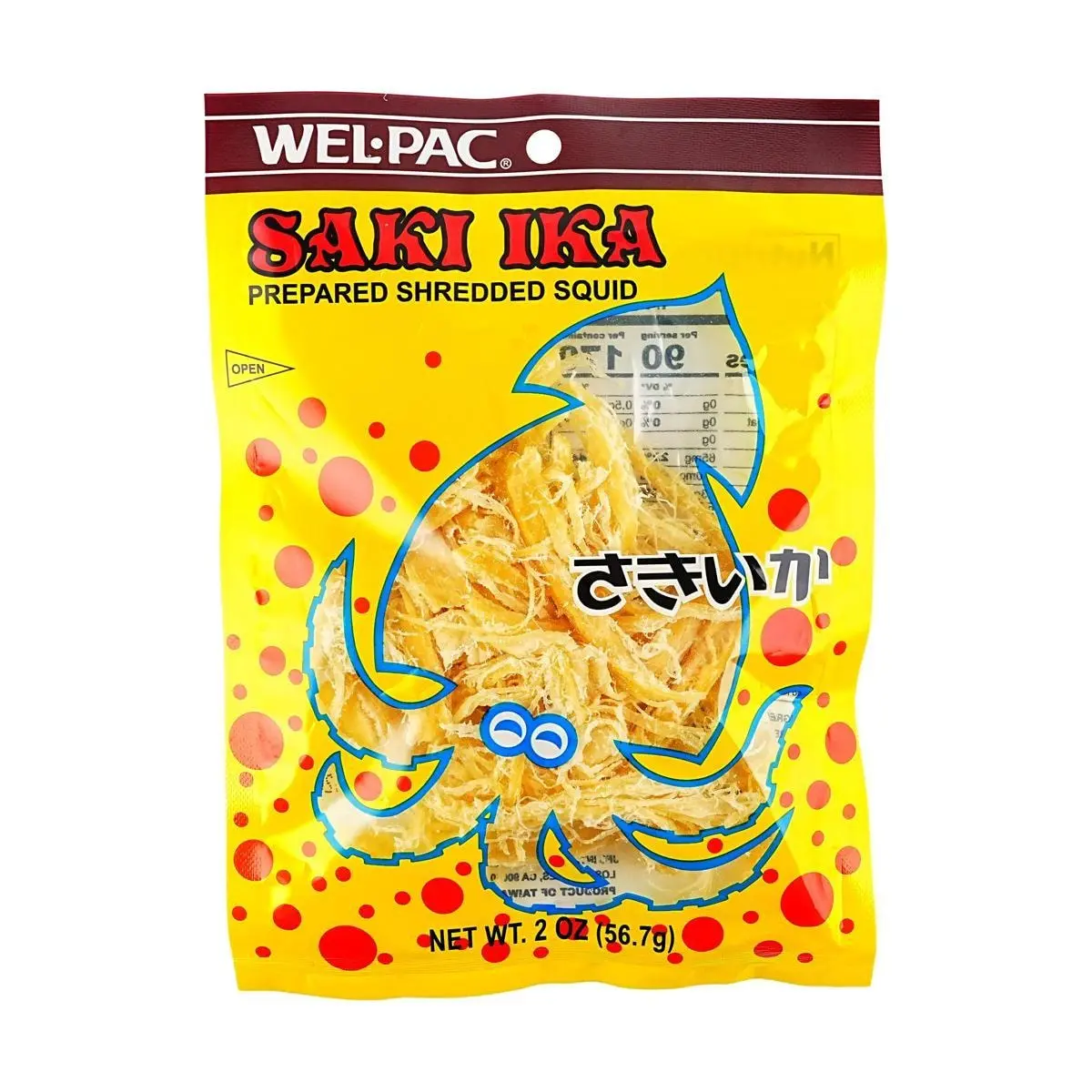 WEL.PAC Original Flavor Dried Shredded Squid Jerky - Authentic Taiwanese Snack, 56.7g