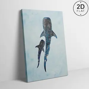 Modern‑Designed Whale Shark Mother‑and‑Baby Canvas Mural, 2D Flat Printed Single Wrapped Solid Wood Framed Poster, Wall Decor for Home, Office, Cafe and Bar, Ideal for Women’s Day & Mother’s Day art