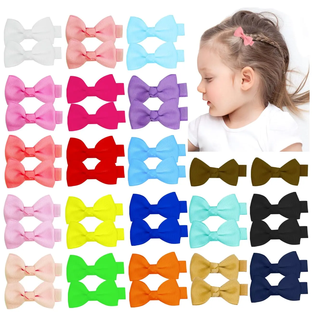 L-HDW148 Baby Hair Bows Clips for Girls 2" Fully Lined Hair Clips Grosgrain Ribbon Alligator Clips Bows for Baby Girls Infants Toddlers 40pcs