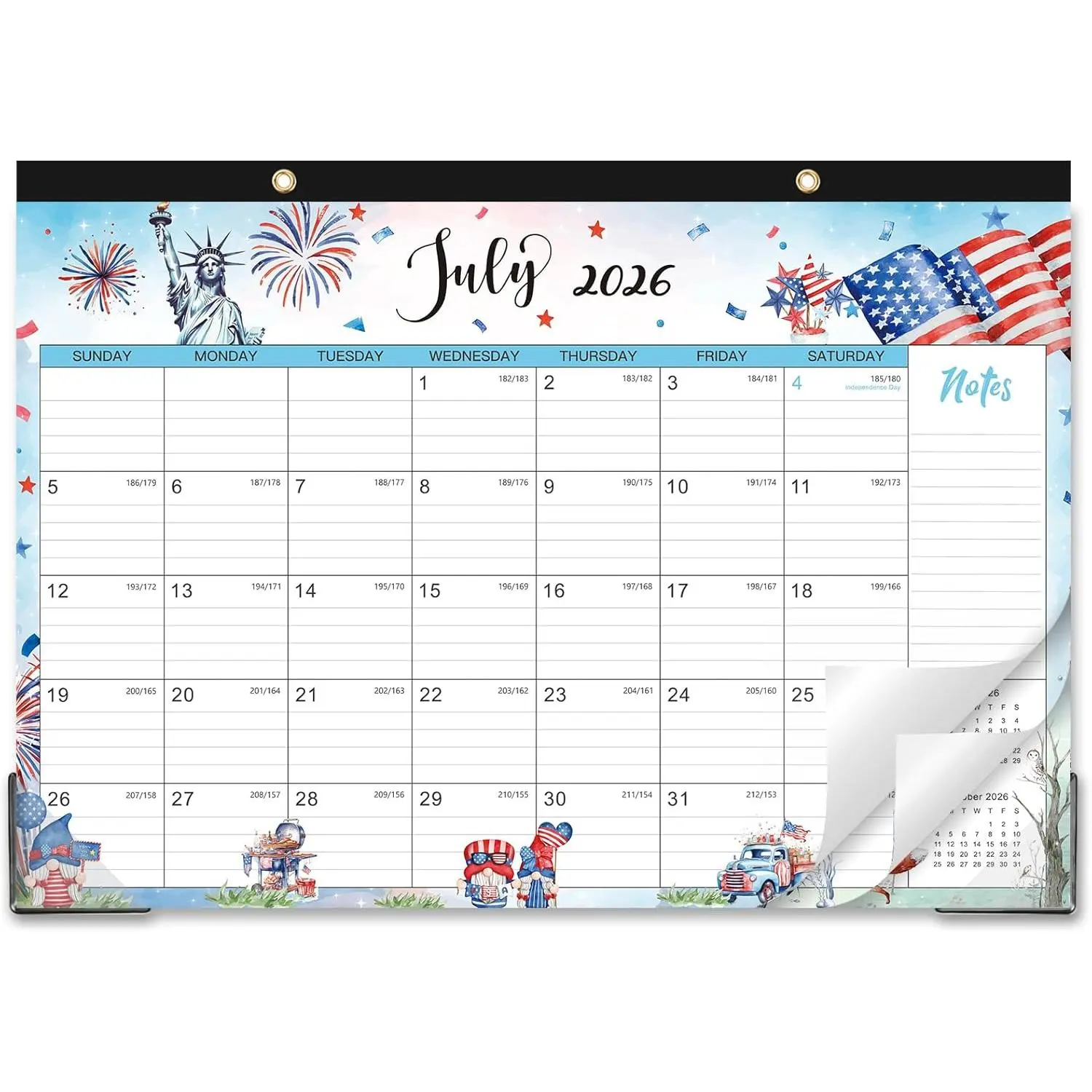 Desk Calendar 2026-2027 - 18 Months Calendar From July 2026 to December 2027, 17"x 12",  Off Design, 2  Holes, Calendar 2026-2027 for  School Office -  & Seasonal Watercolor