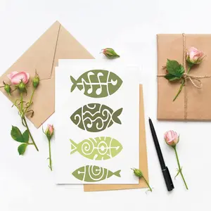 9 Piece Large Reusable Geometric Fish Stencil Set, Art Craft Supplies, Includes Body and Line Templates for DIY Wall and Furniture Decor, Perfect for Holiday Gifts