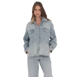 Oversized Belted Denim Jacket in Light Blue