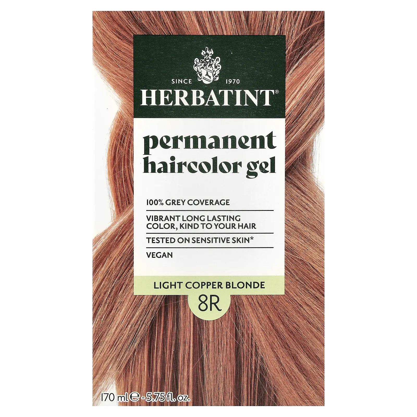 Herbatint Permanent Haircolor Gel, 8R Light Copper Blonde, 5.75 fl oz (170 ml)