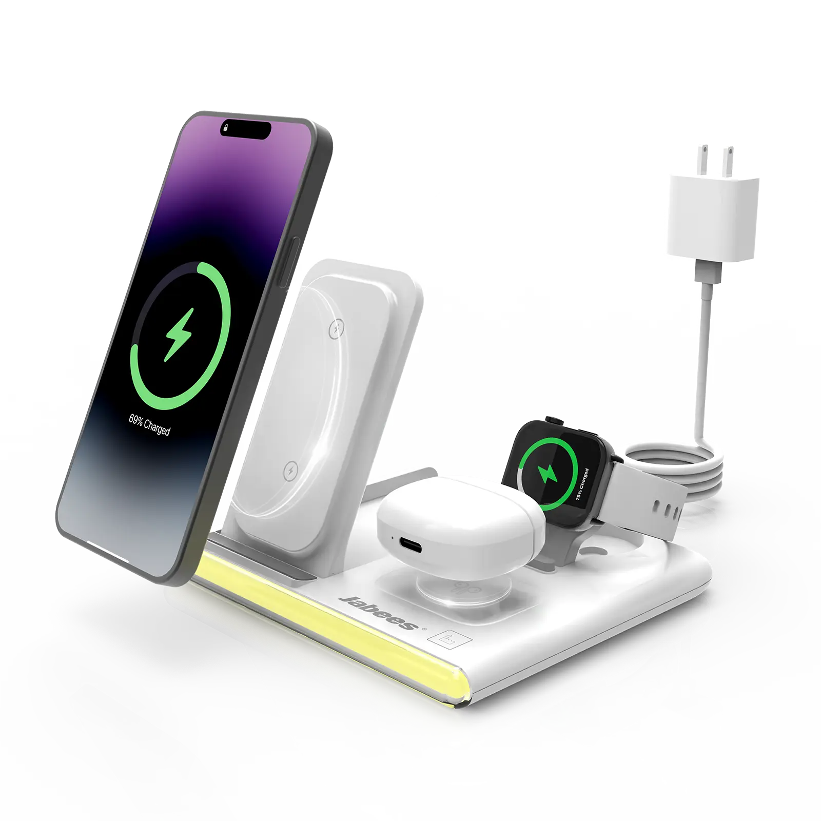 4-in-1 Foldable Wireless Charging Station with LED Night Light