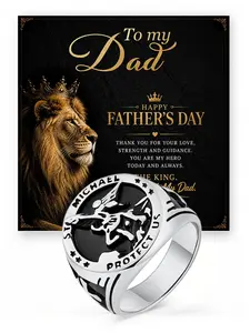 Father's Day gift, men's Saint Michael ring, religious medal coin stainless steel guardian ring, comes with a father's blessing card