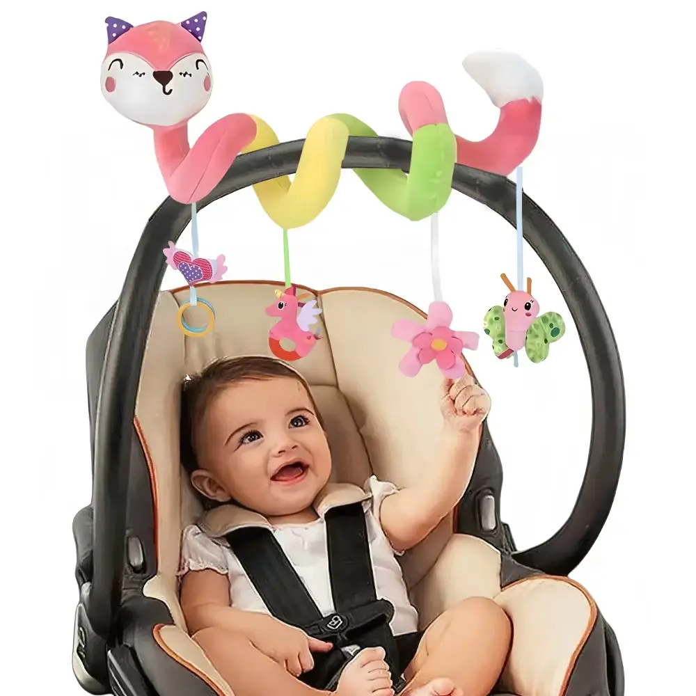 【DealsForYouDays】Fox Spiral Wrap-Around Plush Toy - Multi Charms, Rattle, Crinkle Sound, Flexible Sensory Toy for Stroller, Bed Rail - Soft Skin-Friendly Gift
