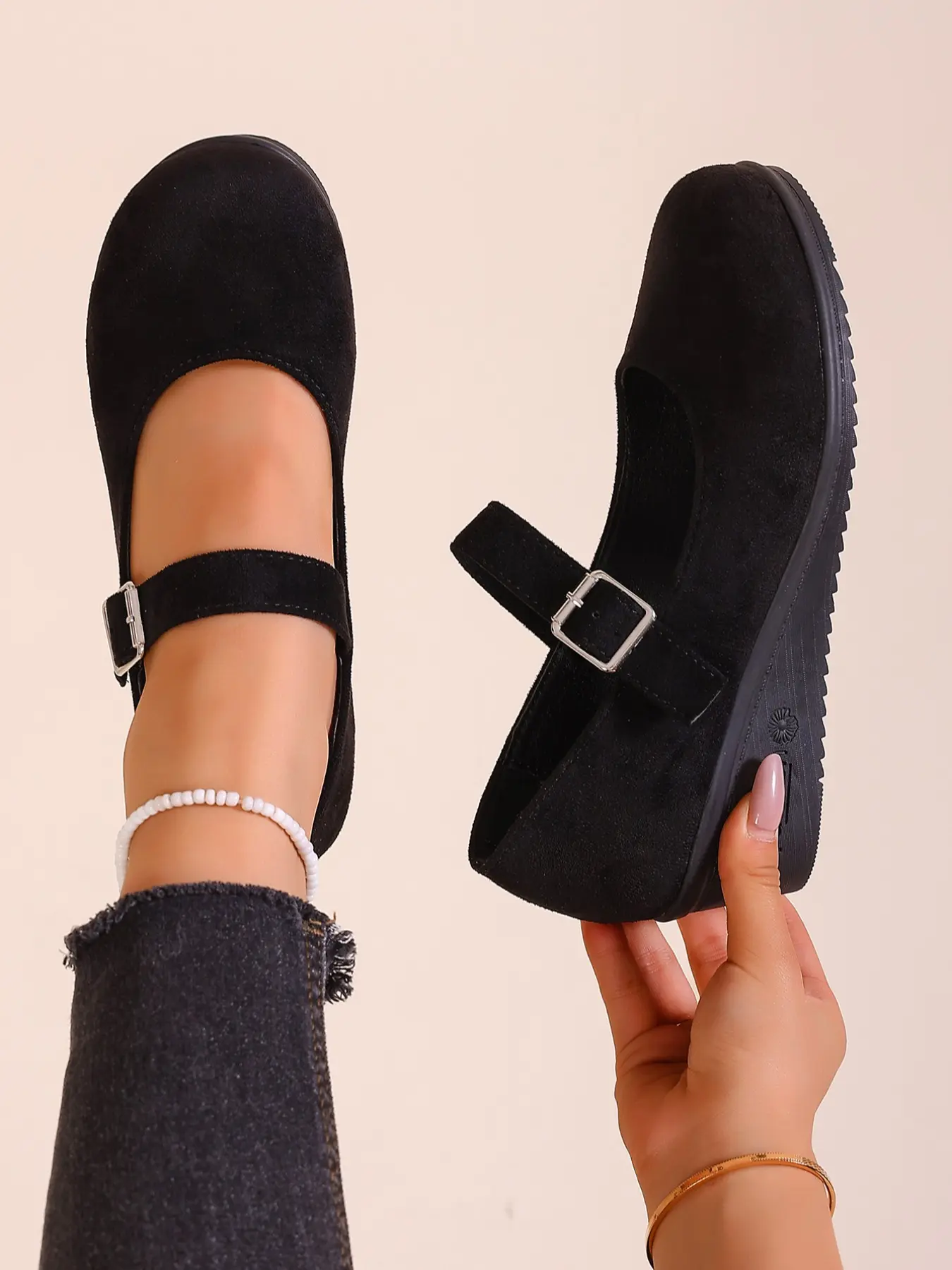 Women's High Heel Single Shoe, Mary Jane Shoes, Classic Mary Janes, Comfortable Round Toe Design, Buckle, Fashionable Retro Style, Spring & Fall Seasonal Footwear