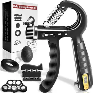 Hand Grip Strengthener Workout Kit (5 Pack) Forearm Grip Adjustable Resistance Hand Gripper, Finger Exerciser, Finger Stretcher, Grip Ring & Stress Relief Grip Ball for Athletes #outdoorfun