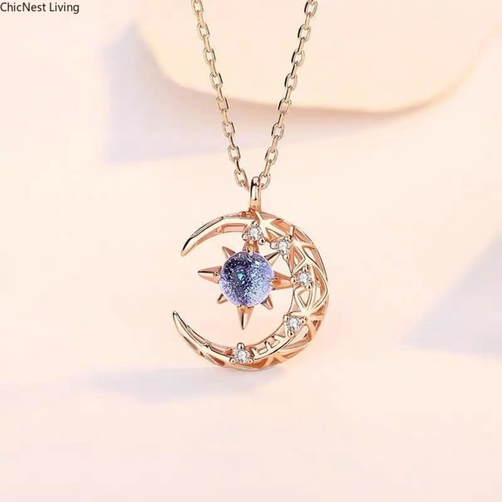 Women's Exquisite Star-Moon Rhinestone Necklace, Moonlight Stone Collar Chain, Wedding Party Jewelry Gift, Wholesale Women's Fashion Accessories, Accessories For Women