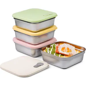 4 Pack Sandwich Containers, 20oz Stainless Steel Sandwich Box with Lids, Reusable Metal Meal Prep Lunch Boxes, Dishwasher Safe, Food Storage Containers for Snacks & Fruits