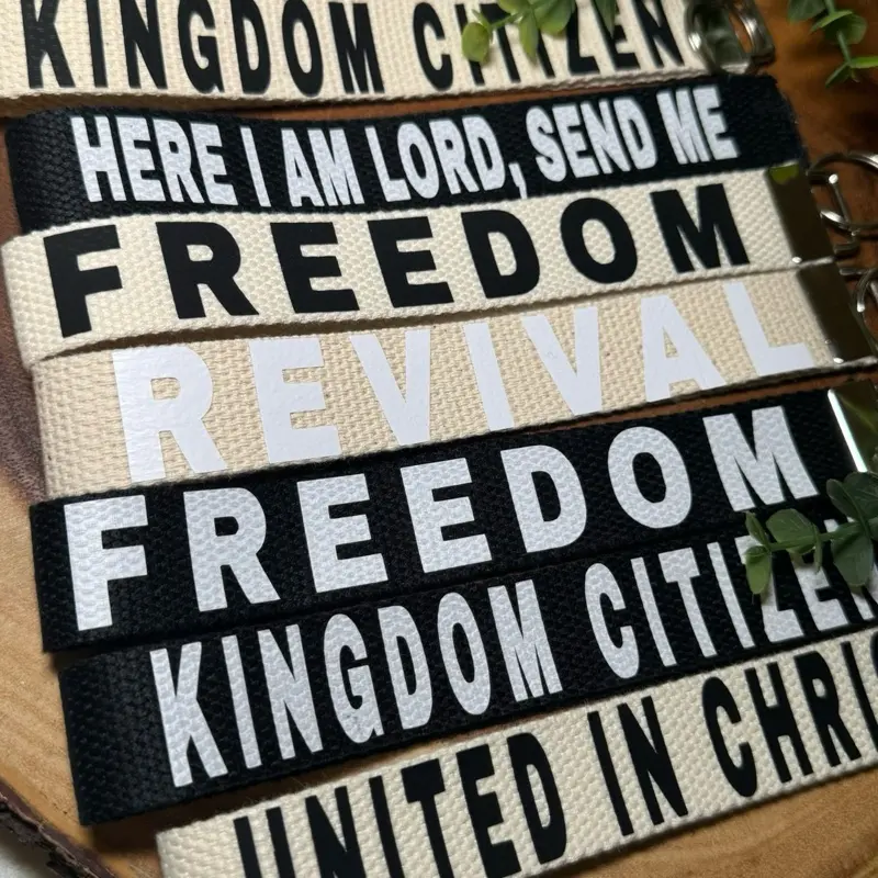 Christian keychain, kingdom citizen,revival,freedom in Jesus keyfob wristlet, religious gift, Christian accessory, cotton webbing hand made