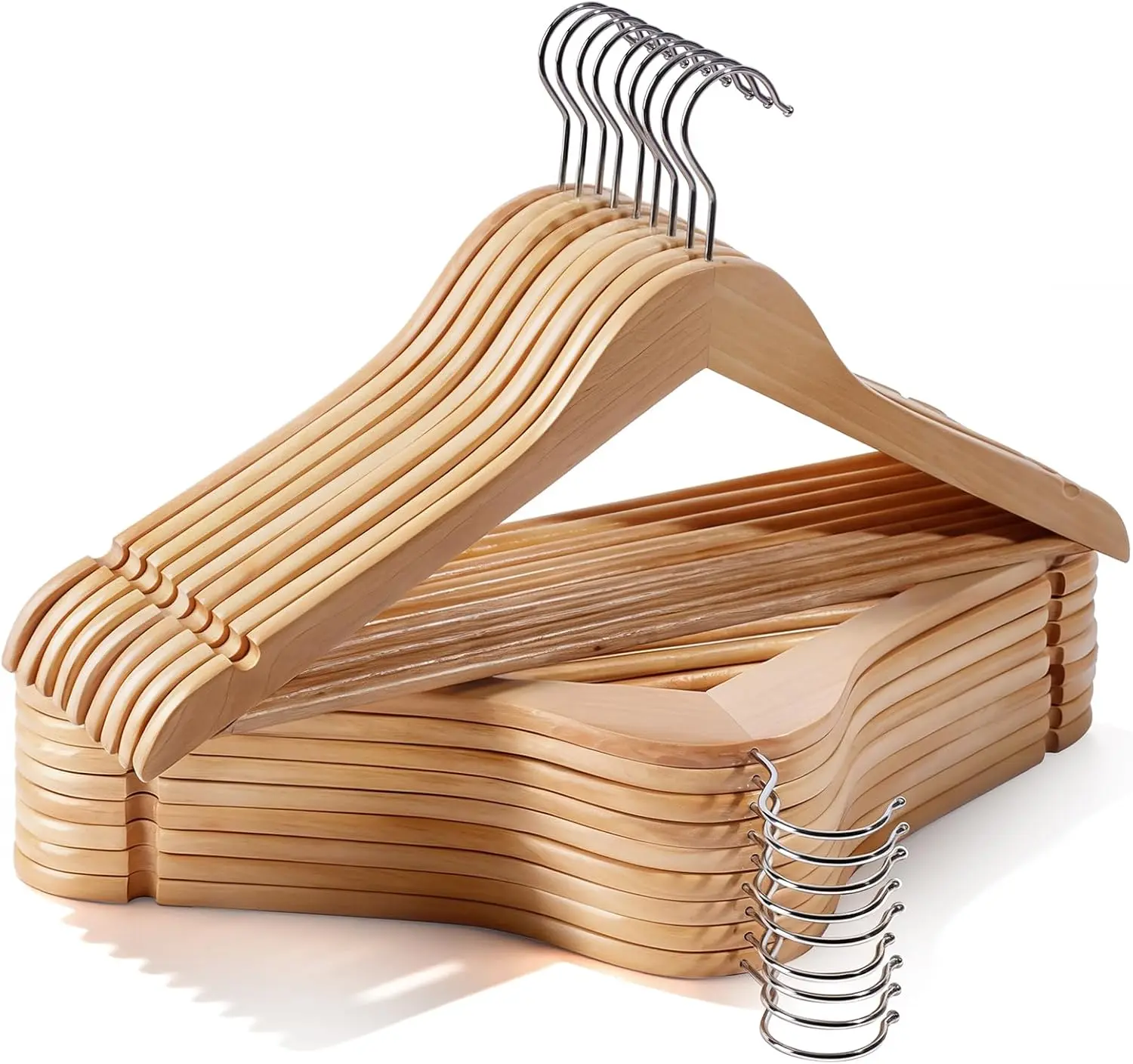 Wooden Hangers 30 Pack,Duty Wooden Clothes Hangers with Pant Bar,360-Degree Rotatable Hook,Durabllim Wood Hangers for,Jackets,Dress,Pants(Natural)