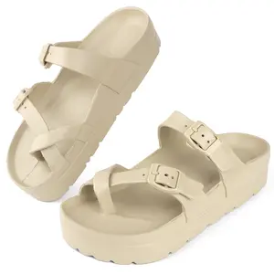Elegant Double Buckle Slip on strapy Sandal Stylish Thick Sole Arch Support Comfortable Cute Shoes for Women Indoor Outdoor