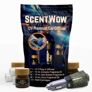 DriveTime ScentWoW 12V Aroma Diffuser – Premium Refillable Car Fragrance System w/ 3 Signature Oils / Air Freshener