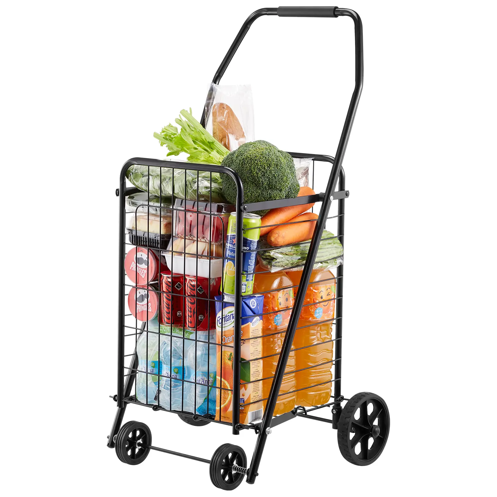 VEVOR Shopping Cart, Folding Grocery Utility Cart with Swivel Wheels, 90 LBS Large Load Capacity, Heavy Duty Rolling Laundry Basket Butler for Laundry, Shopping, Camping, Grocery, Luggage, Black